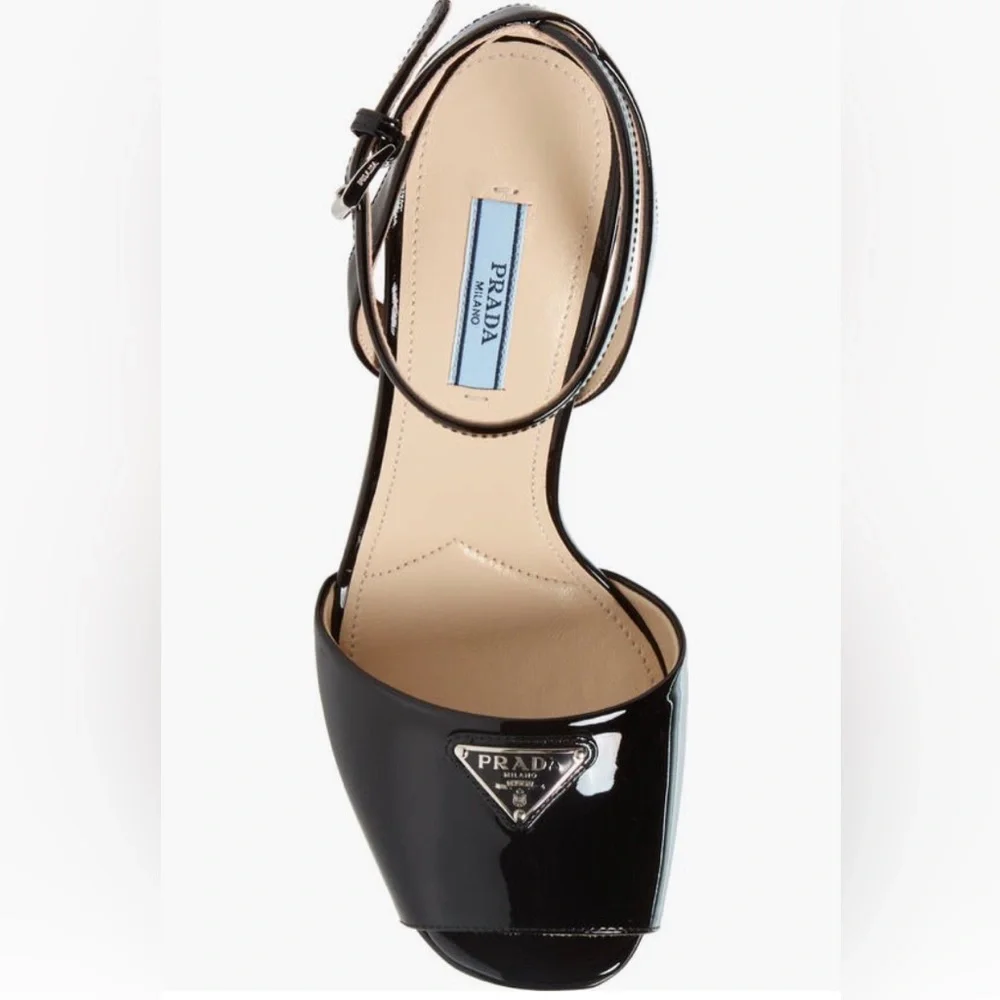 NIB $1290 Prada Patent Platform Sandal in BLACK Patent, Size 9US / 39EU